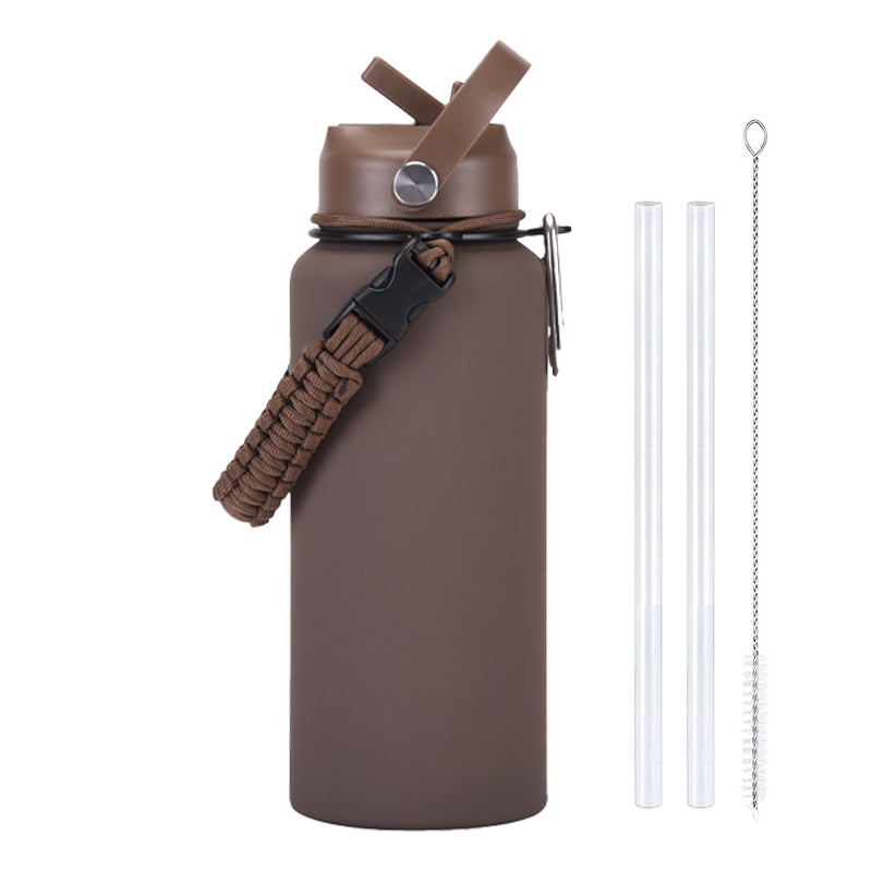 Large Capacity Insulated Mug with Braided Cord and Straw