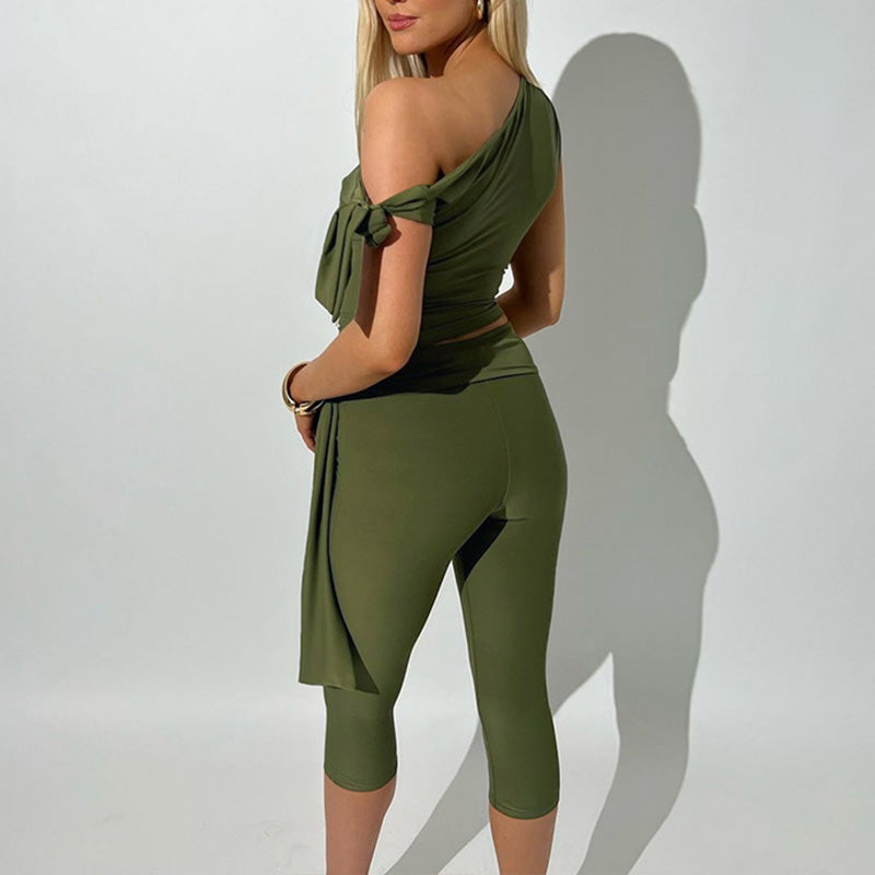 Women's Asymmetrical Knot Top & Capri Pants Set