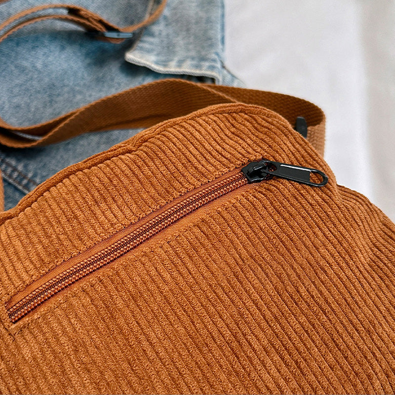 Women's Corduroy Shoulder Bag with Zipper