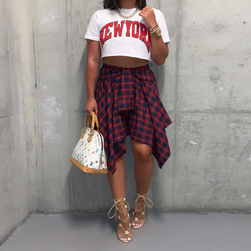 Women's Plaid Print Asymmetrical Hem Skirt