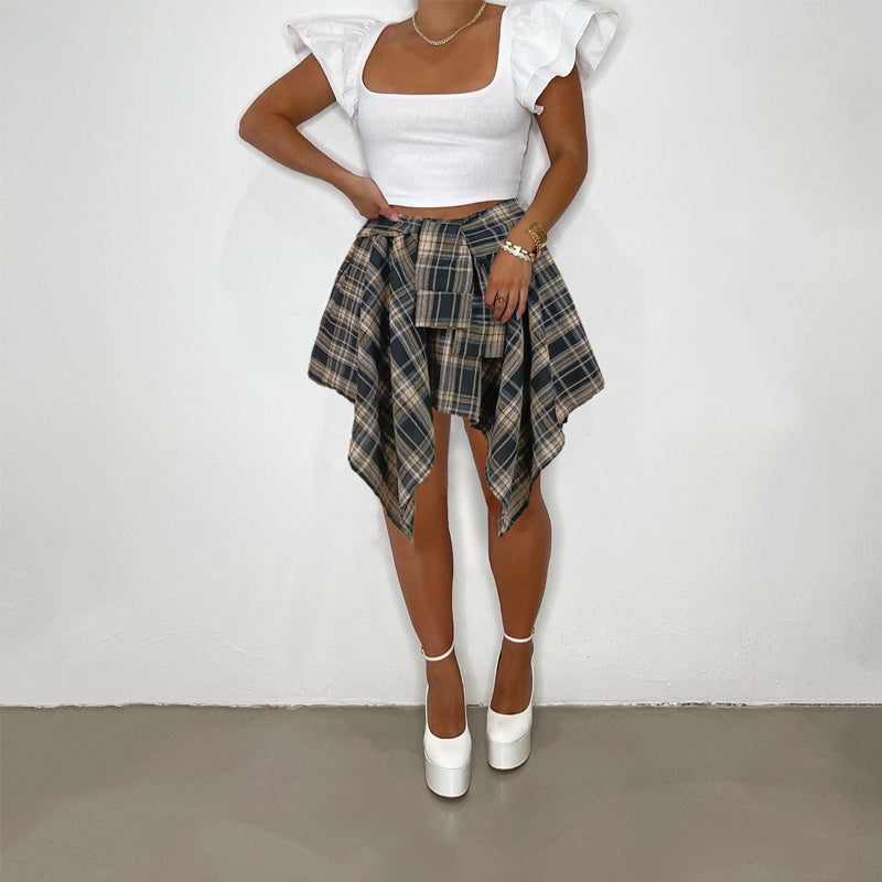 Women's Plaid Print Asymmetrical Hem Skirt