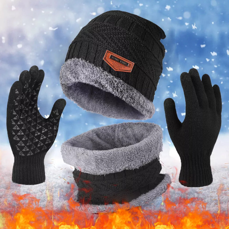 Men's and Women's Unisex Hat Neck Scarf Gloves 3 Piece Set