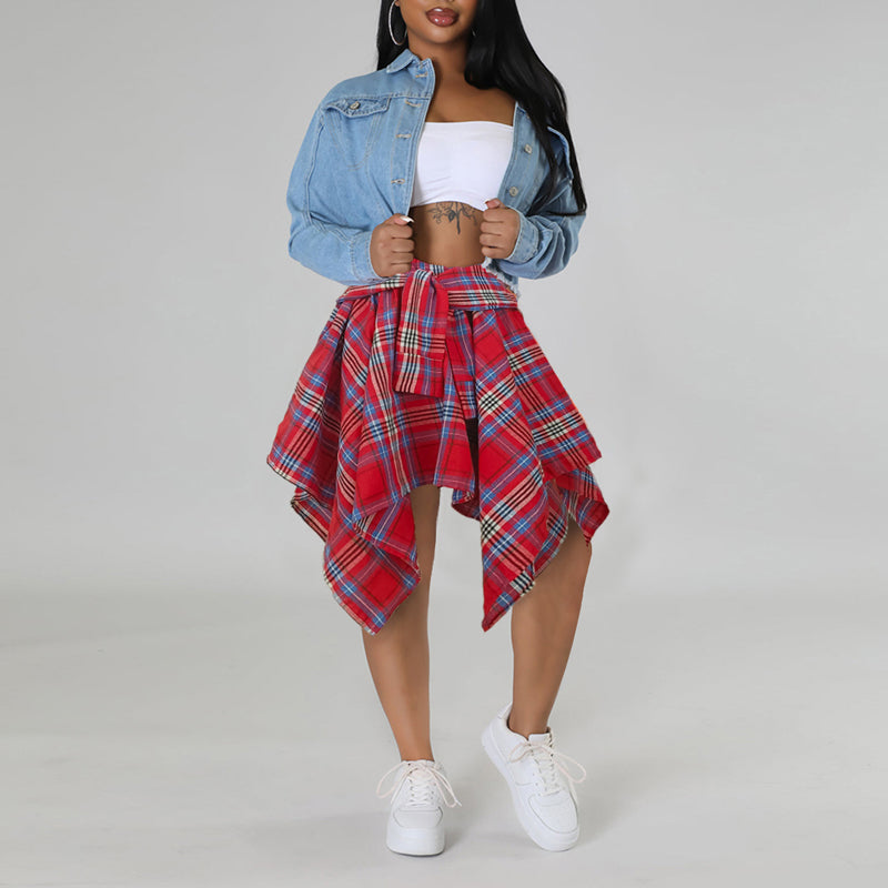 Women's Plaid Print Asymmetrical Hem Skirt