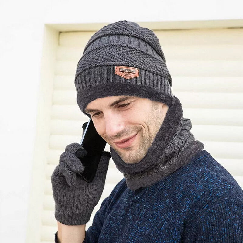 Men's and Women's Unisex Hat Neck Scarf Gloves 3 Piece Set