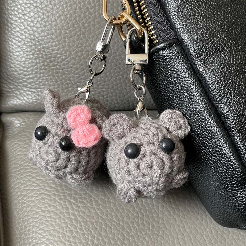 Cute Sad Crochet Hamster Keyring