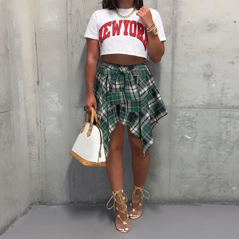 Women's Plaid Print Asymmetrical Hem Skirt