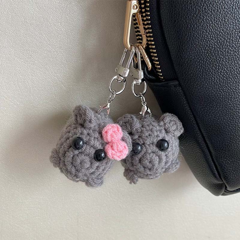 Cute Sad Crochet Hamster Keyring