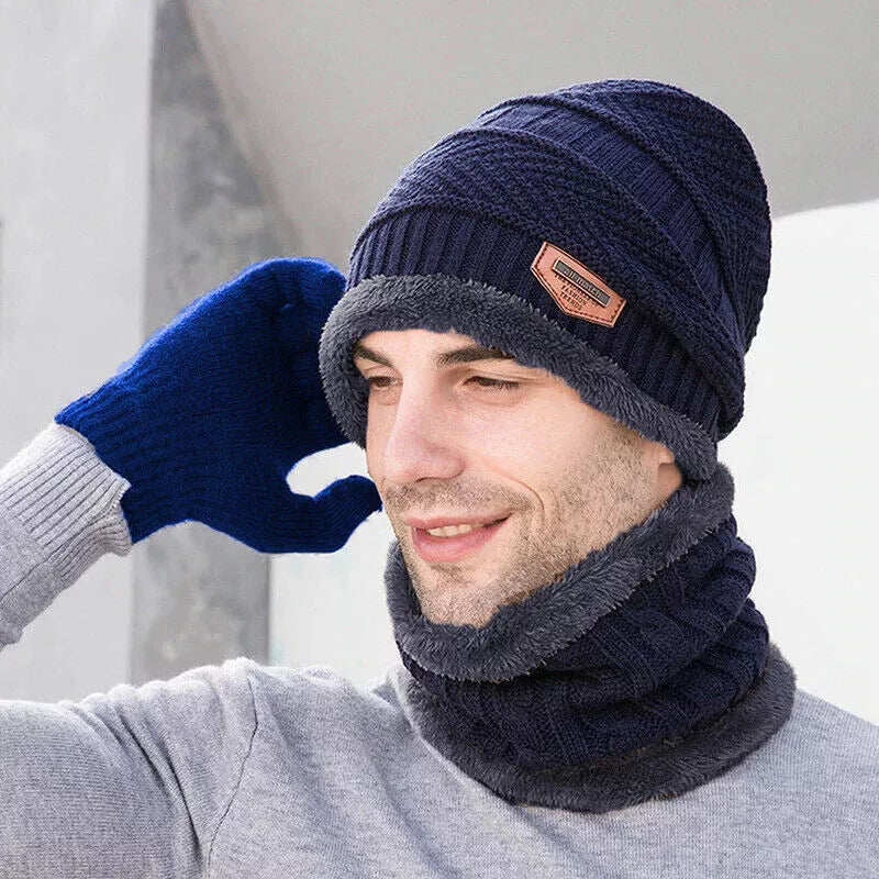 Men's and Women's Unisex Hat Neck Scarf Gloves 3 Piece Set