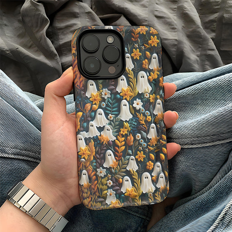 Cartoon Ghost and Flower Pattern Phone Case