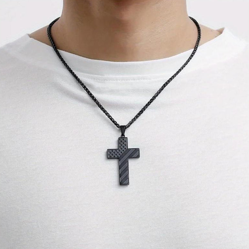 American Flag Cross Pendant Necklace