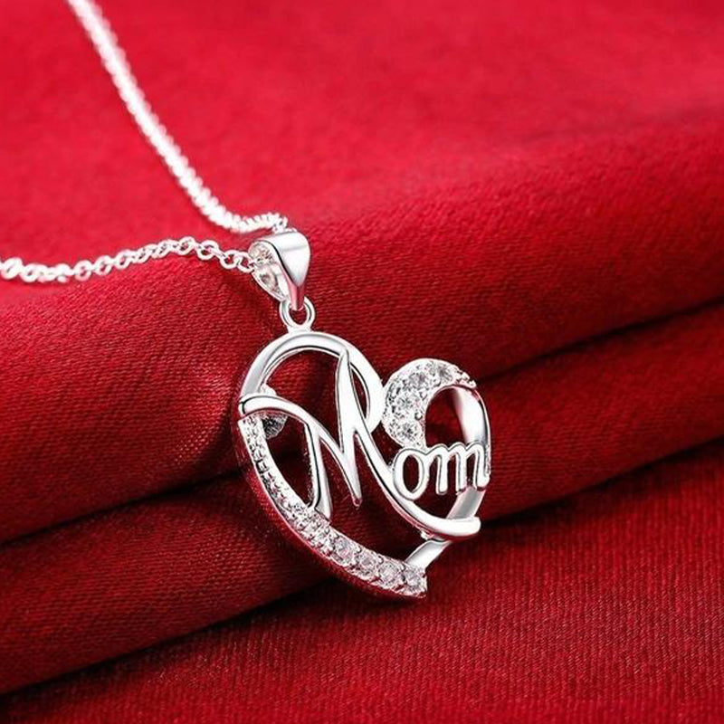 Love Heart Mom Charm Pendant Chain Necklace