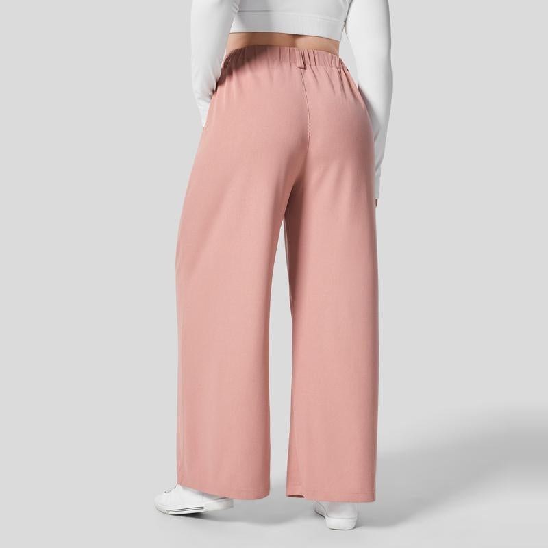 High Waisted Plicated Side Pocket Wide Leg Casual Pants