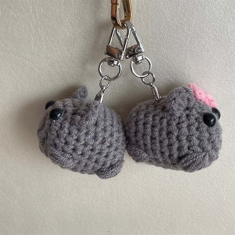 Cute Sad Crochet Hamster Keyring