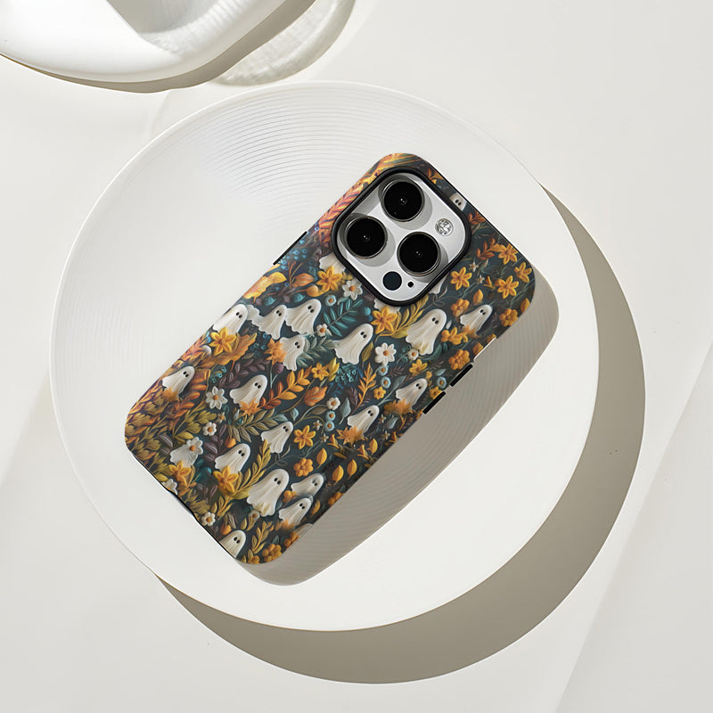 Cartoon Ghost and Flower Pattern Phone Case