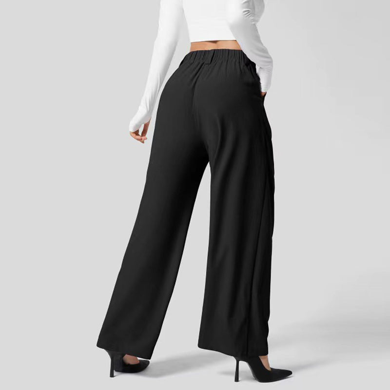 High Waisted Plicated Side Pocket Wide Leg Casual Pants