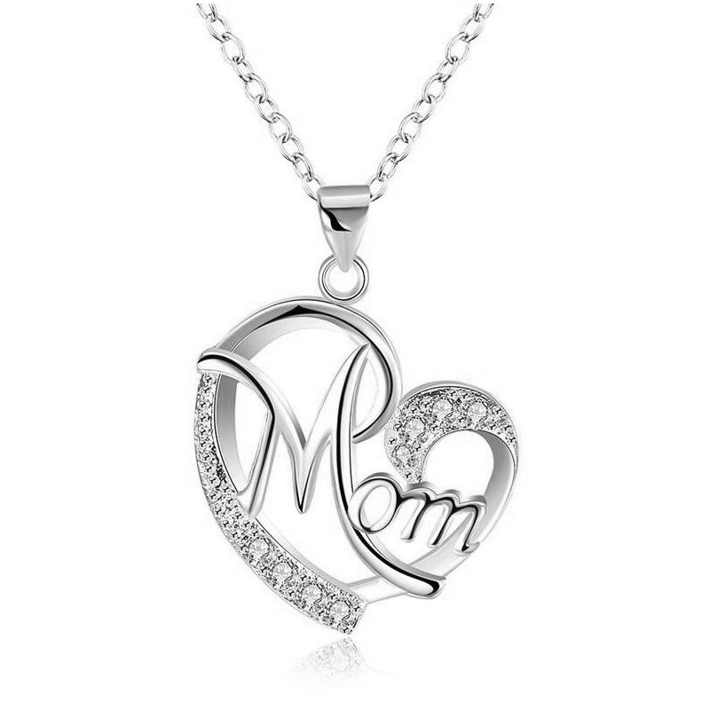 Love Heart Mom Charm Pendant Chain Necklace