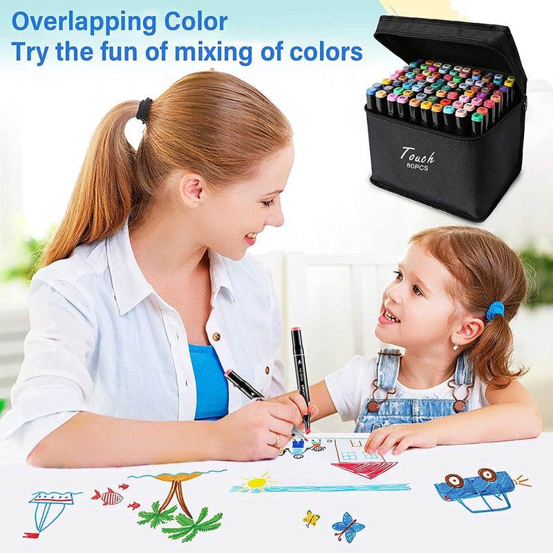 80 Colors Premium Dual Tip Markers Set with Carry Case