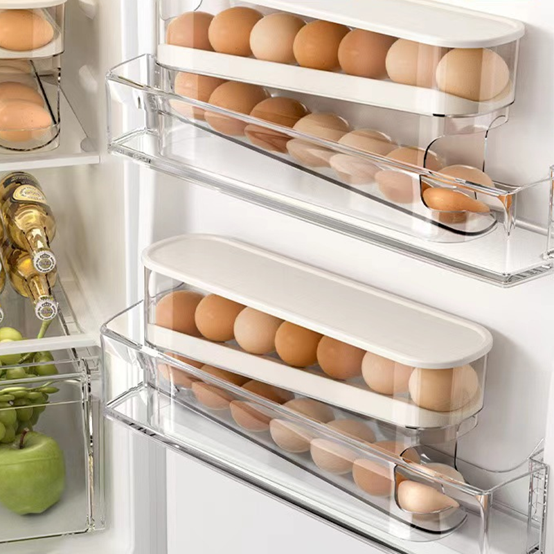 Space-Saving Clear Rolling Egg Storage Box