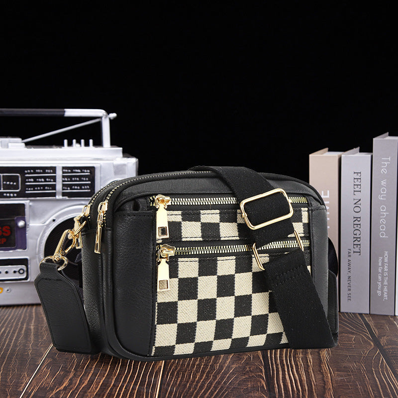 Women's Fashionable Colorblock Plaid Pattern Crossbody Bag