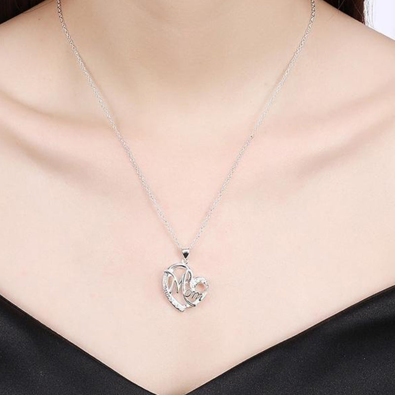 Love Heart Mom Charm Pendant Chain Necklace