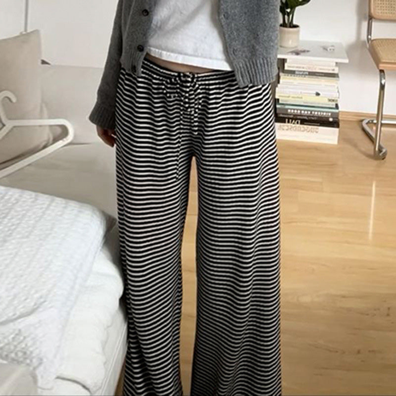 Striped Knit Color-Block Low-Rise Casual Pants