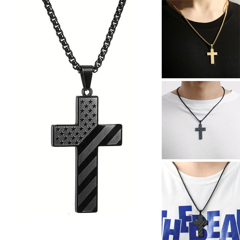 American Flag Cross Pendant Necklace