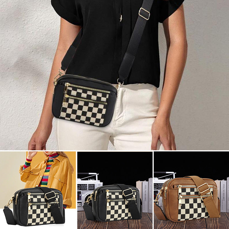 Women's Fashionable Colorblock Plaid Pattern Crossbody Bag