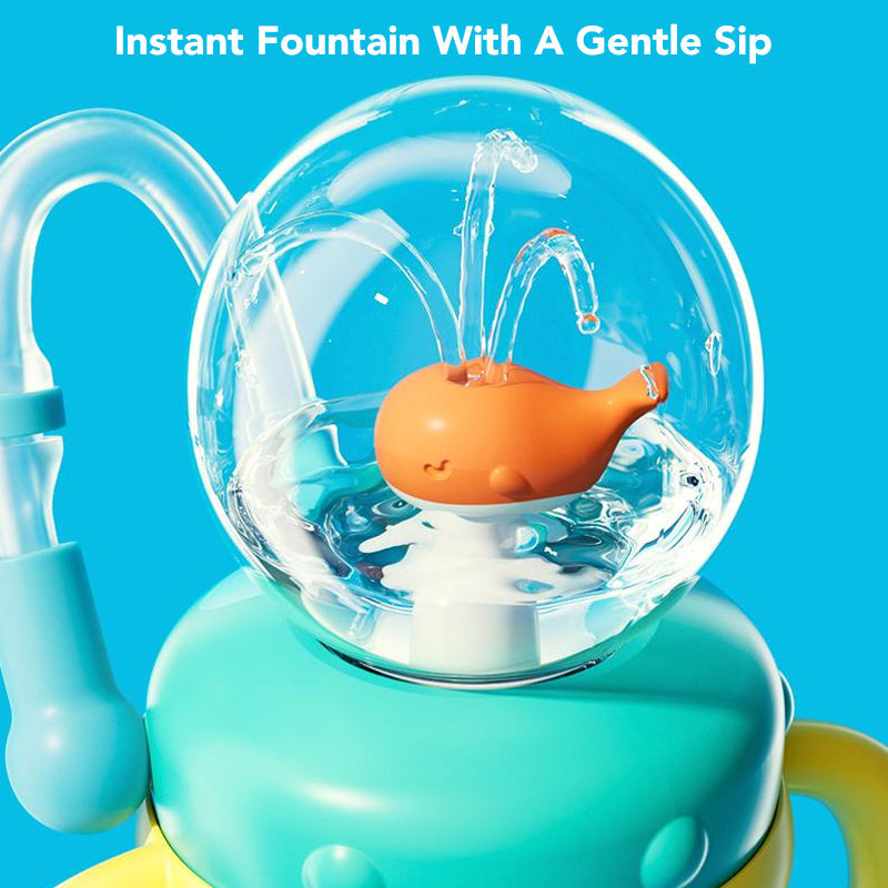 Spill-Proof Whale Fountain Cup with Soft Flexible Silicone Straw