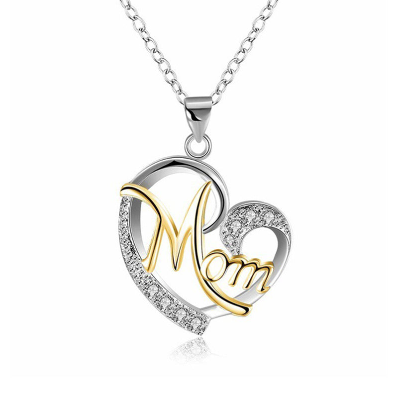 Love Heart Mom Charm Pendant Chain Necklace