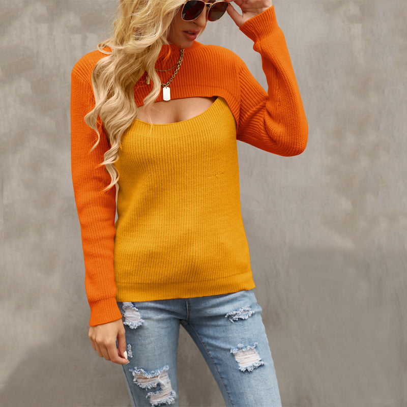 Women's Mock Neck Long Sleeves Knitting Sweater