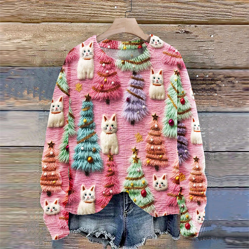 Christmas Tree Cute Cat 3D Print Sweater