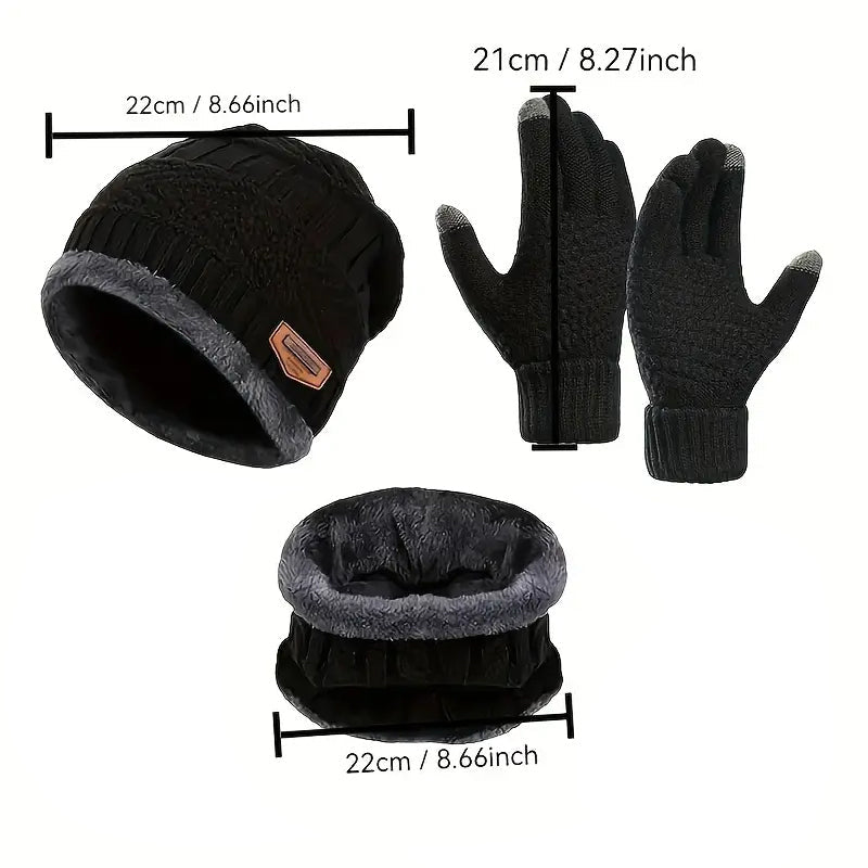 Men's and Women's Unisex Hat Neck Scarf Gloves 3 Piece Set