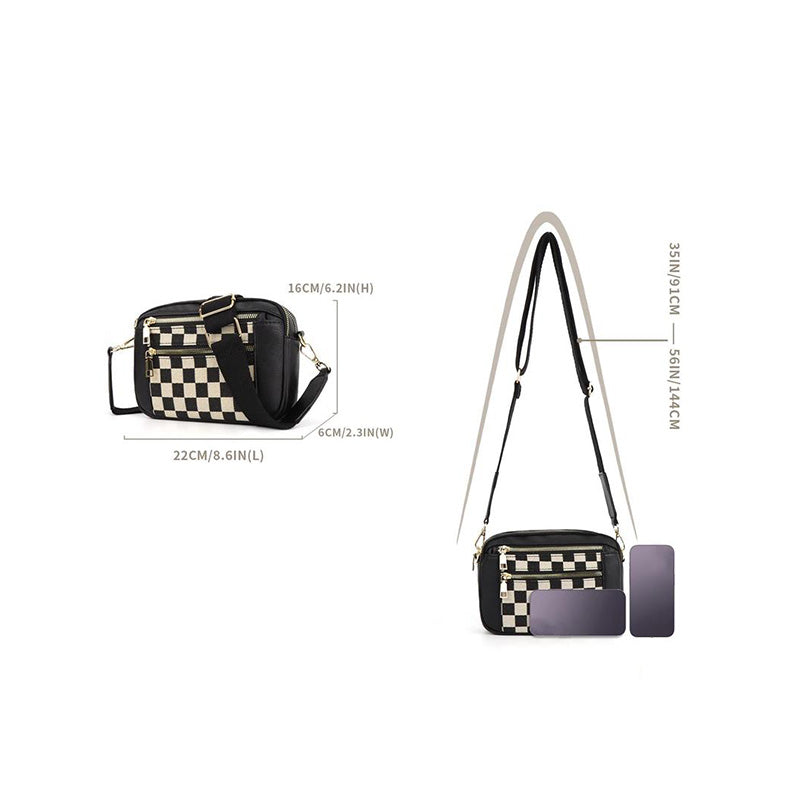 Women's Fashionable Colorblock Plaid Pattern Crossbody Bag