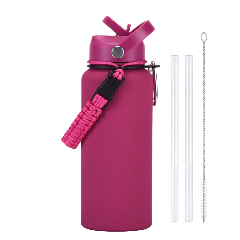 Large Capacity Insulated Mug with Braided Cord and Straw