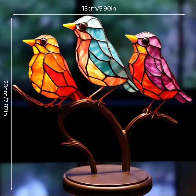 Birds on Branches Stained Glass Ornaments