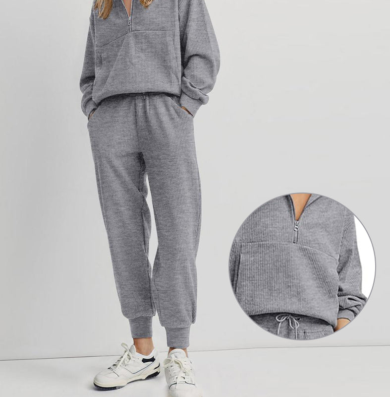 Long Sleeve Half Zip Pullover Sweatshirt Joggers Set