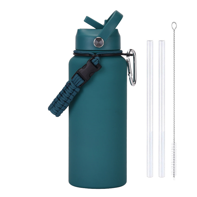 Large Capacity Insulated Mug with Braided Cord and Straw