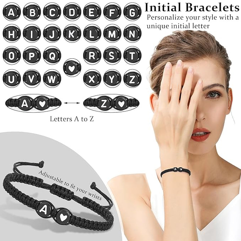 26 Letters & Heart Design Braided Drawstring Bracelet