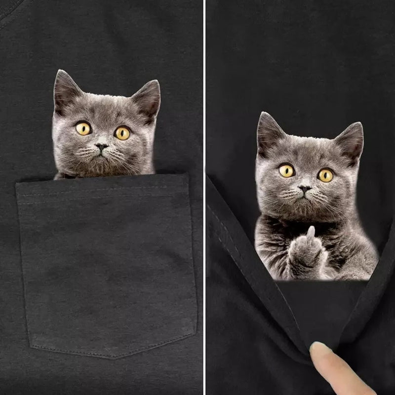 Hidden Middle Finger Signed Funny Cat Printed T-Shirt