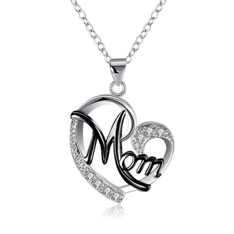 Love Heart Mom Charm Pendant Chain Necklace