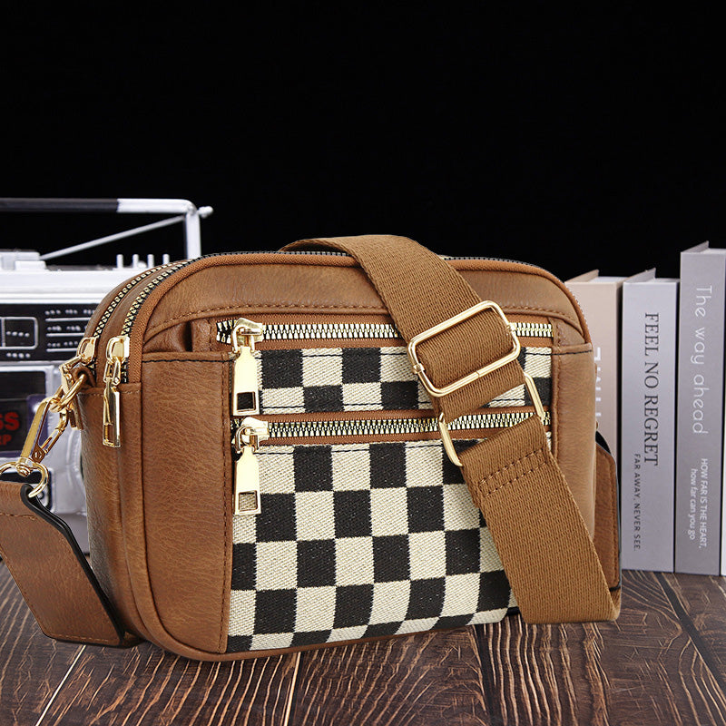 Women's Fashionable Colorblock Plaid Pattern Crossbody Bag