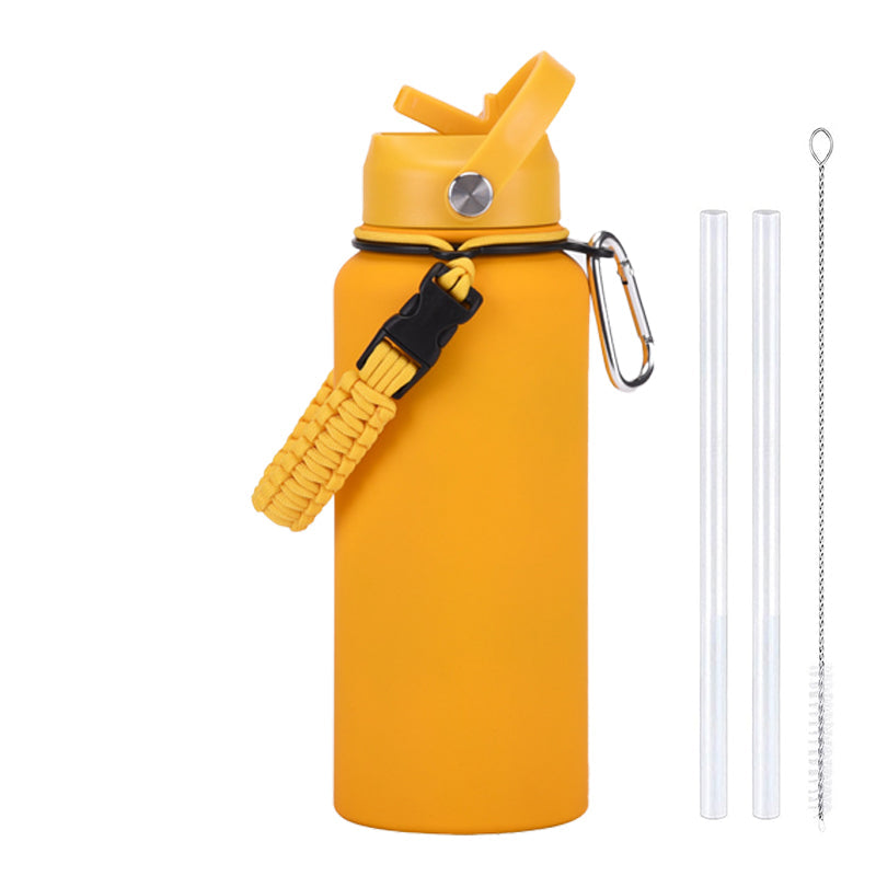 Large Capacity Insulated Mug with Braided Cord and Straw