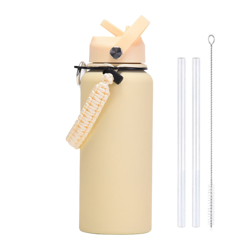 Large Capacity Insulated Mug with Braided Cord and Straw