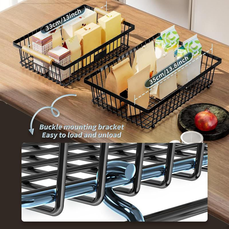 2-Tier Metal Fruit & Vegetable Storage Rack with Hooks