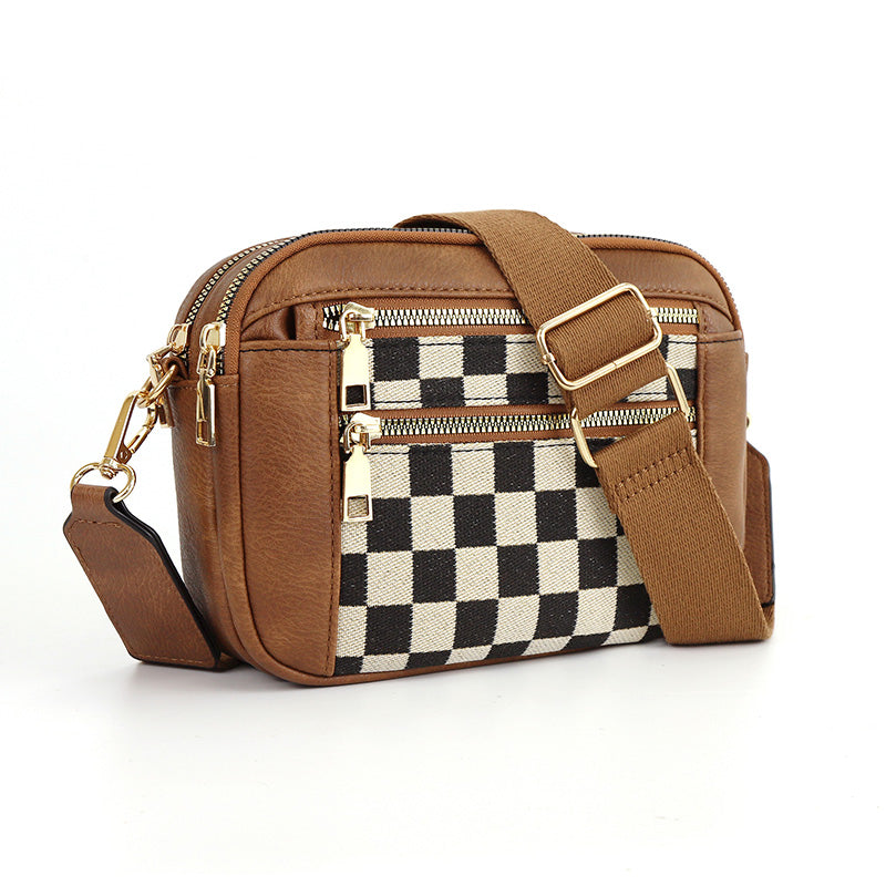 Women's Fashionable Colorblock Plaid Pattern Crossbody Bag