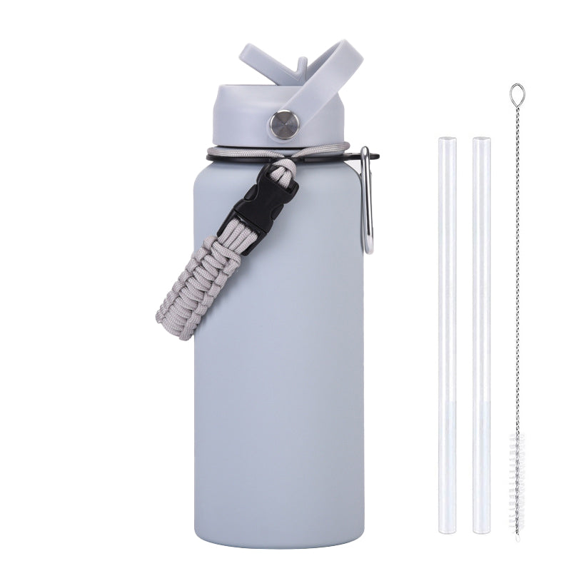 Large Capacity Insulated Mug with Braided Cord and Straw