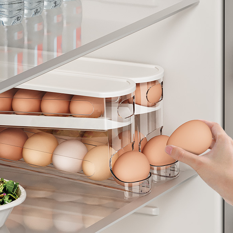 Space-Saving Clear Rolling Egg Storage Box