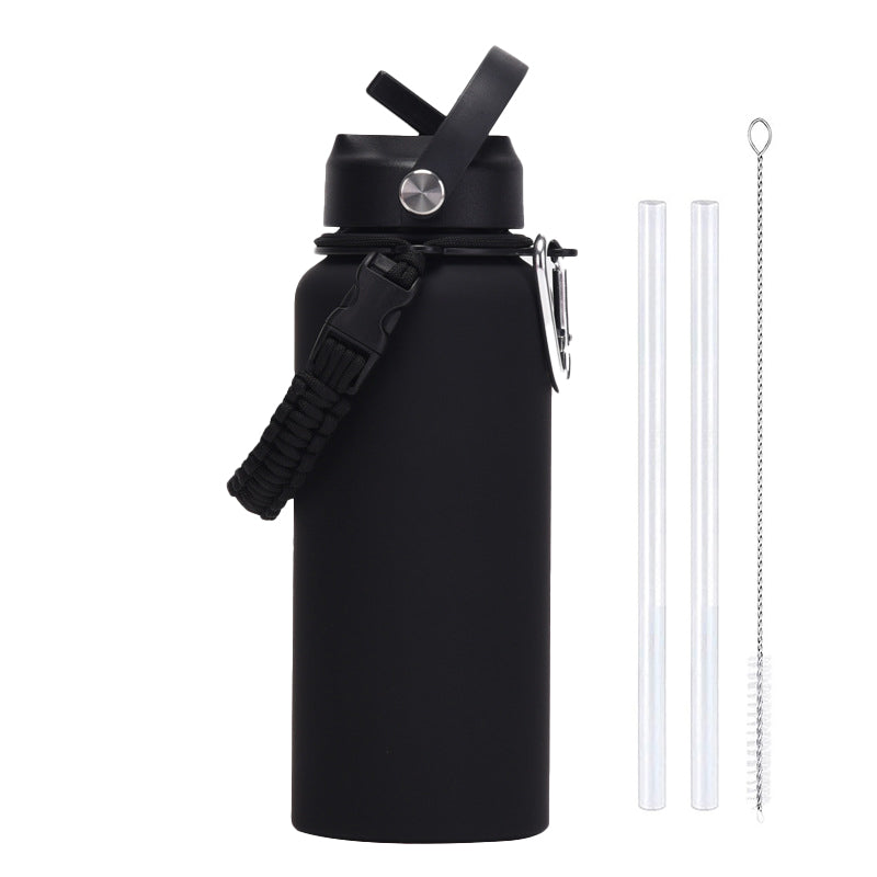 Large Capacity Insulated Mug with Braided Cord and Straw