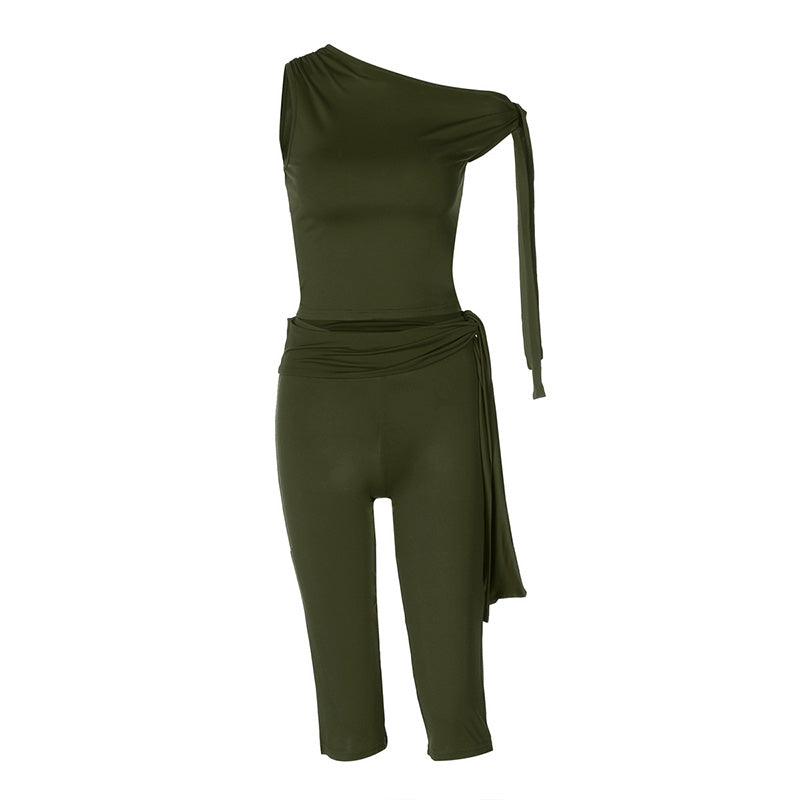 Women's Asymmetrical Knot Top & Capri Pants Set