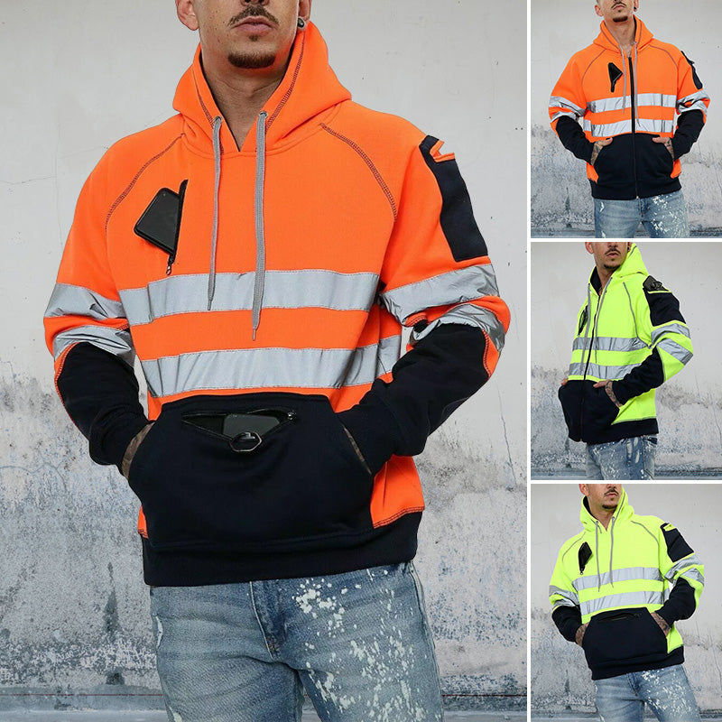 High Visibility Jacket Zips Hoodie Work Zip Hooded Top SweatShirts